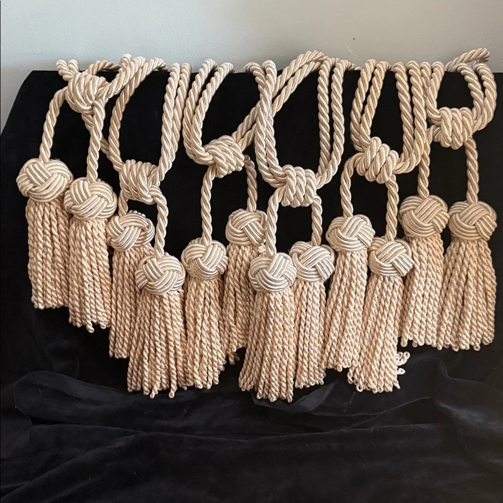 Elegant Cream Rope Tassels Rayon Curtain Drapery Tie Backs 6 Total ivory color